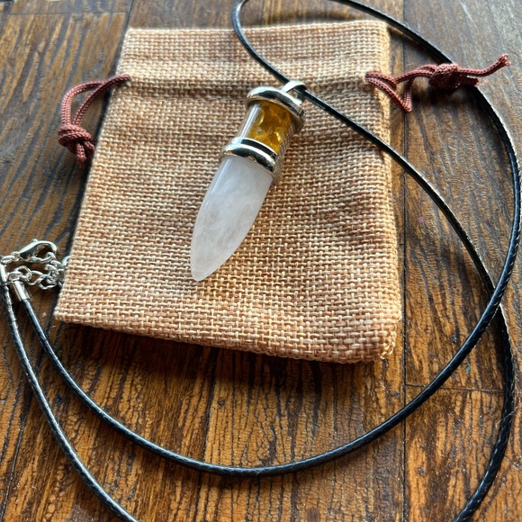 Clear Quartz Bullet Pendant Mens Crystal Necklace Genuine Clear Quartz Necklace - Picture 2 of 3
